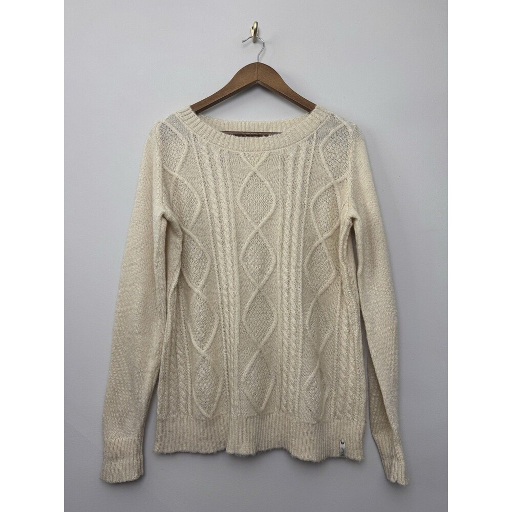Woolrich Cable Knit Sweater Size Large Pullover Cream Long Sleeve Womens